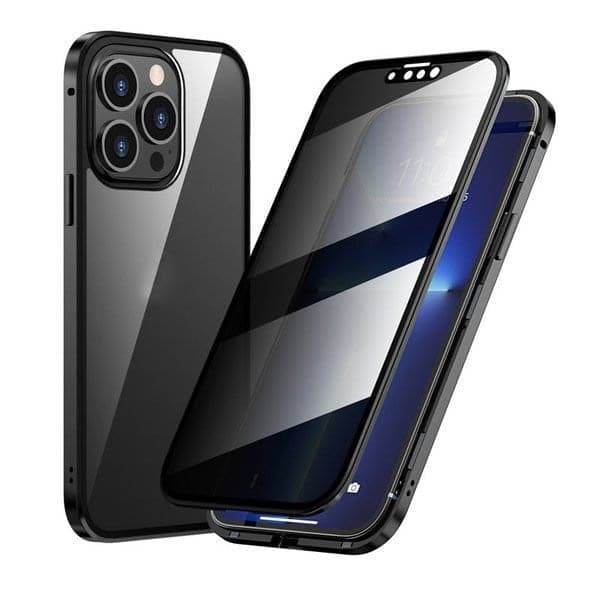 Magnetic iPhone case with privacy glass and metal