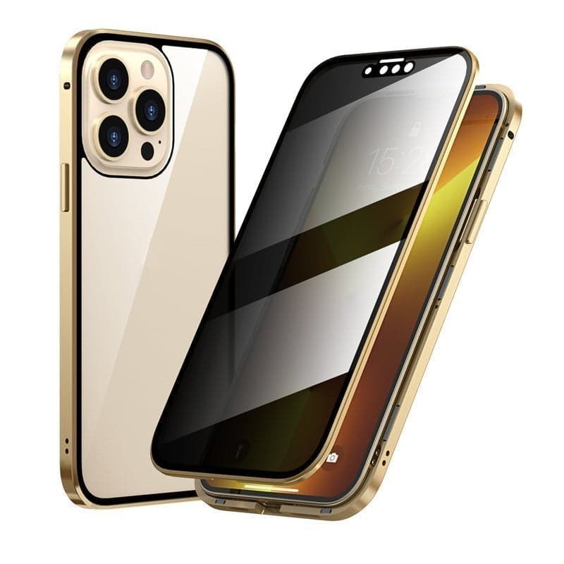 Magnetic iPhone case with privacy glass and metal