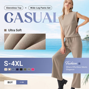 2025 New casual sleeveless top and wide leg pants for women