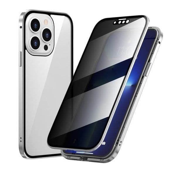 Magnetic iPhone case with privacy glass and metal