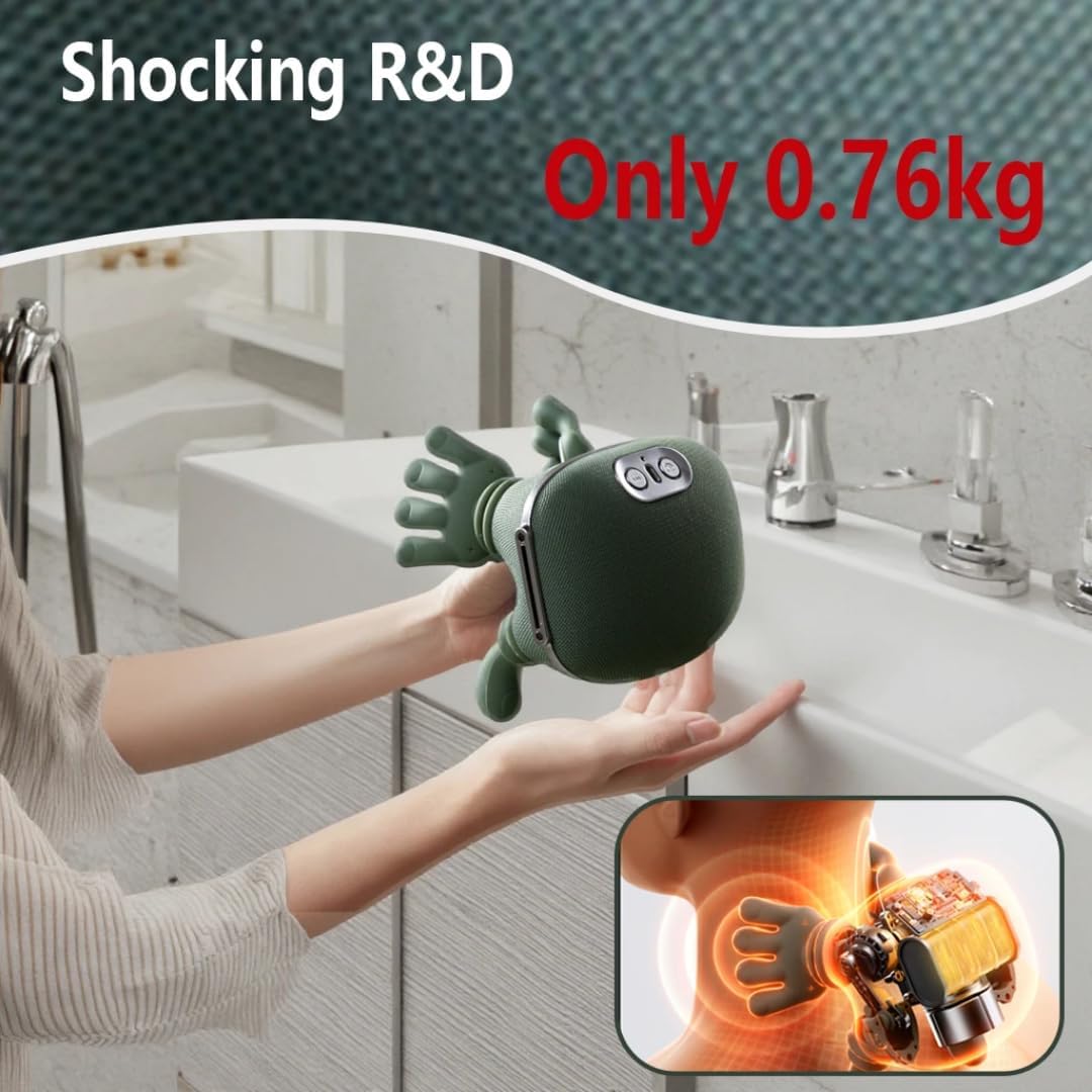 ZoserX - Bionic Heated Massager, Portable Shiatsu Neck and Back Massager, Electric Deep Tissue 4D Kneading Massage, Simulated Human Hand Design for Pain Relief and Muscle Relax
