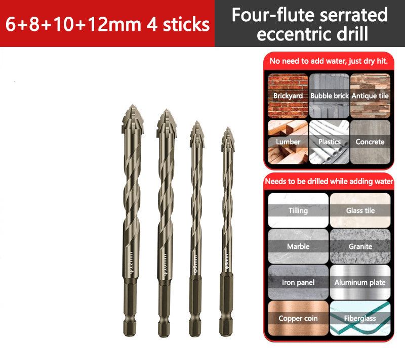 🔥Upgraded Eccentric Four-Flute Drill Bit for Ceramic. Glass. Marble. and Metal
