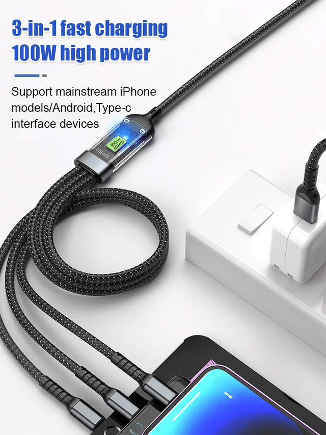 Transparent Luminous Super Fast Charging 3-in-1 Data Cable