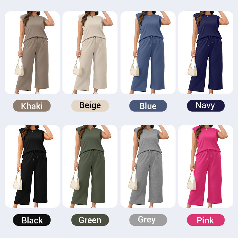 2025 New casual sleeveless top and wide leg pants for women