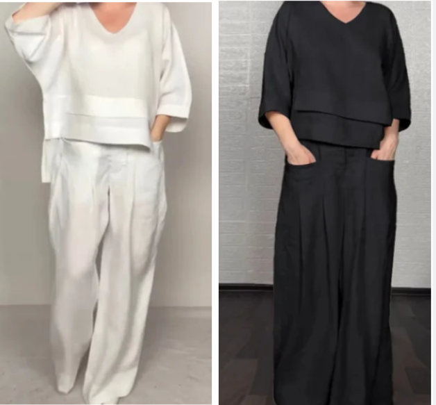 Irregular Hem Cotton Linen Short Sleeve Casual 2-Piece Set