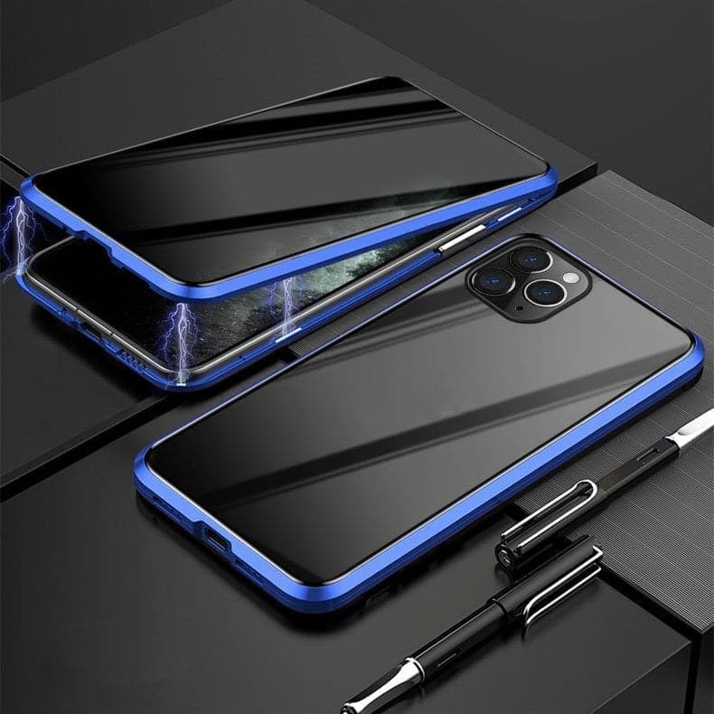 Magnetic iPhone case with privacy glass and metal