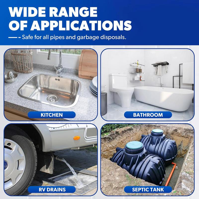 Powerful Pipe Dredging Agent for Kitchen and Toilet Pipelines - Dissolves 200+ Blockages and Kills of Bacteria