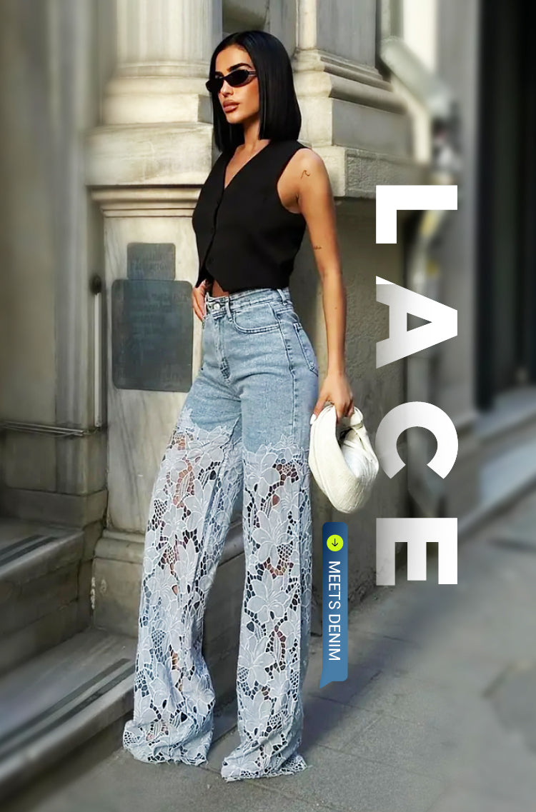⏰Time-limited Special-50% OFF💕👖Fashion Lace Patchwork Denim Jeans