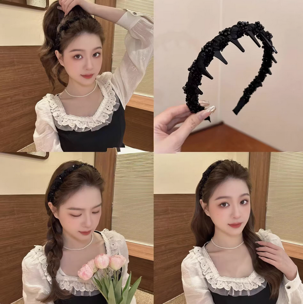 ✨Buy 1 Get 1 Free✨Pretty Black Beaded Everyday Headband