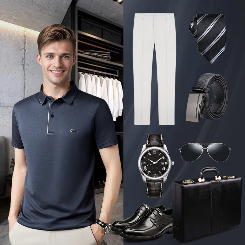 Ice Silk Business Casual Shirt with Lapels