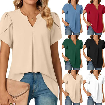 💖EXCELLENT SALE 50% 💖Women's V-neck short sleeve solid color top