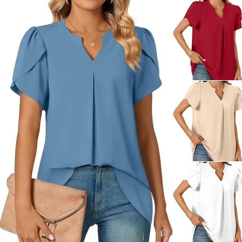 💖EXCELLENT SALE 50% 💖Women's V-neck short sleeve solid color top