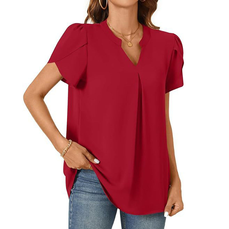 💖EXCELLENT SALE 50% 💖Women's V-neck short sleeve solid color top