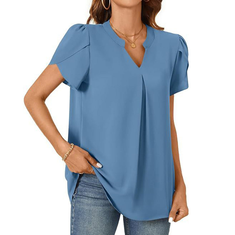 💖EXCELLENT SALE 50% 💖Women's V-neck short sleeve solid color top