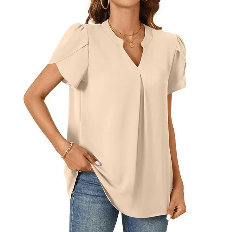 💖EXCELLENT SALE 50% 💖Women's V-neck short sleeve solid color top