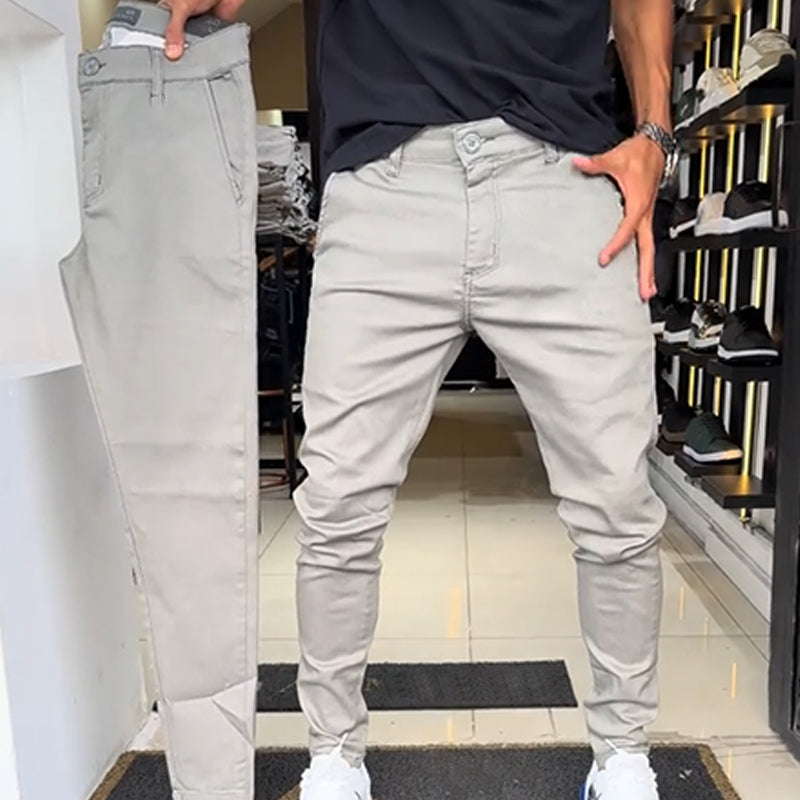 Men's slim-fit leisure trousers in plain colour