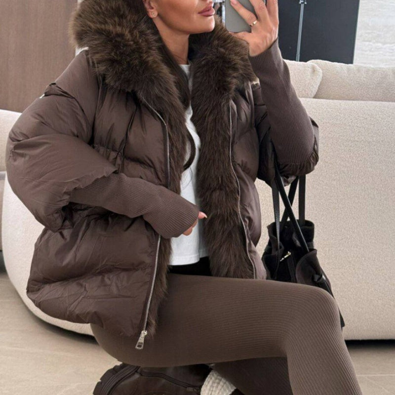 Women's Fashion Faux Fur Trim Puffer Jacket