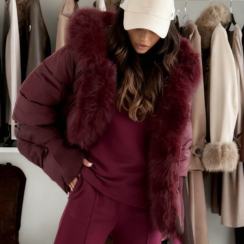 Women's Fashion Faux Fur Trim Puffer Jacket