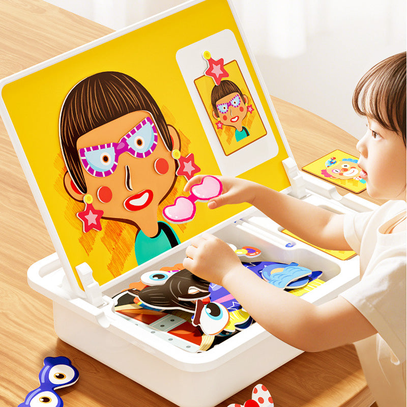 Kid's Magnet Puzzle Box with Game & Drawing Board