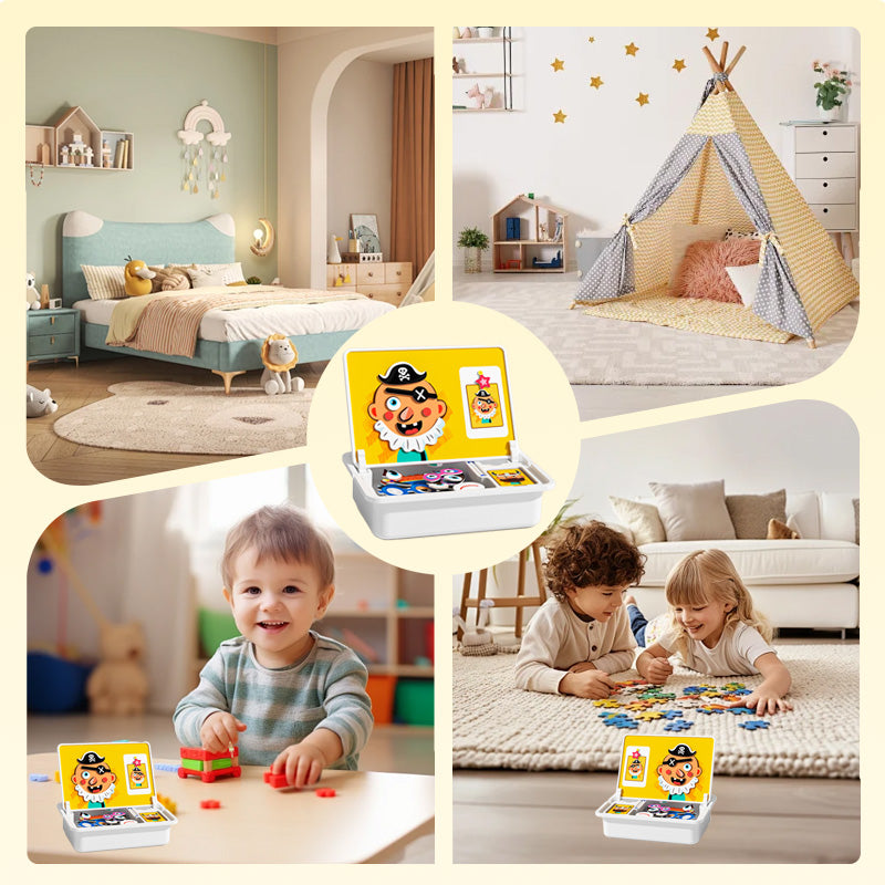 Kid's Magnet Puzzle Box with Game & Drawing Board