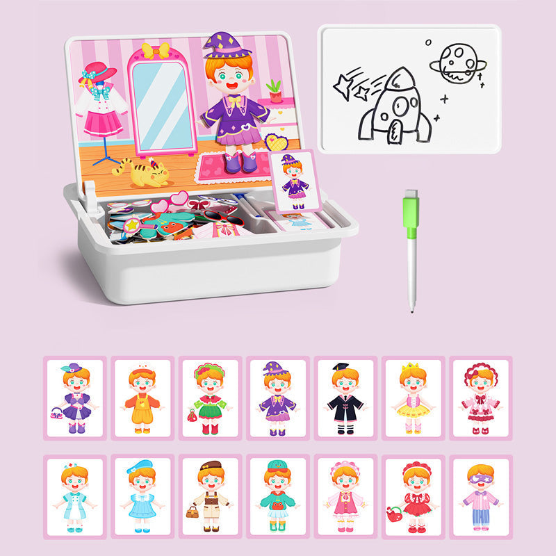 Kid's Magnet Puzzle Box with Game & Drawing Board