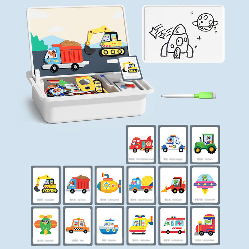 Kid's Magnet Puzzle Box with Game & Drawing Board