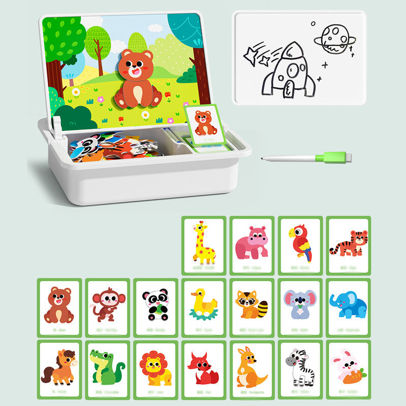 Kid's Magnet Puzzle Box with Game & Drawing Board