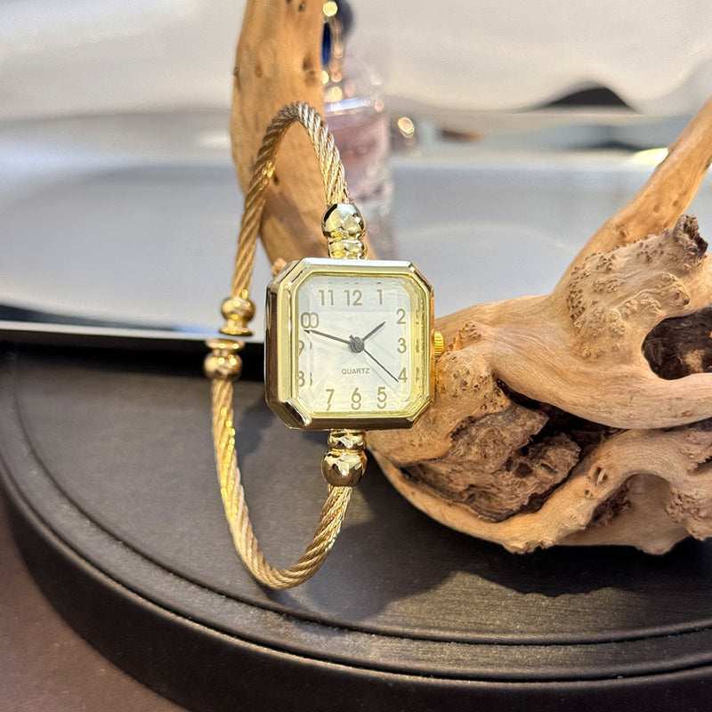 Chic Open-Cuff Bangle Watch with Square Dial