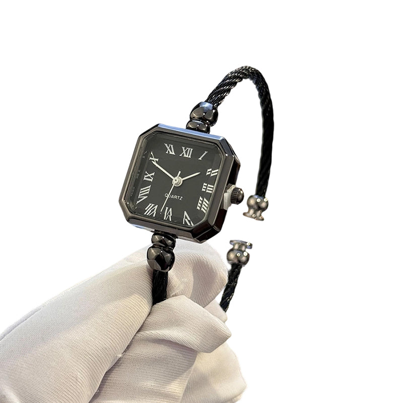 Chic Open-Cuff Bangle Watch with Square Dial